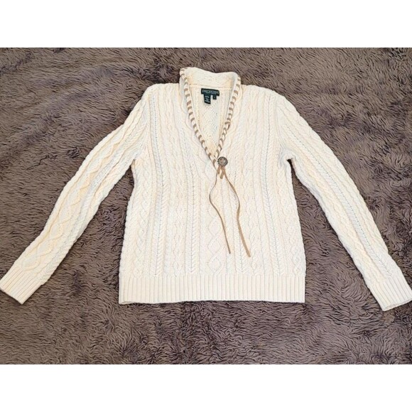 Ralph Lauren Size S Cream Cable Knit Sweater Equestrian Country Western Braided - Picture 6 of 6